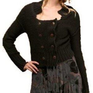 FREE PEOPLE Teal Double Breasted Military inspired sweater w/ metal buttons L